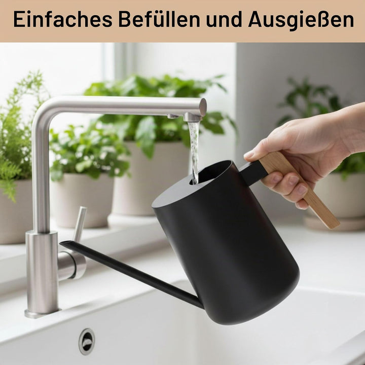 HB Design Co. Giesskanne für den Innenbereich mit langem Auslauf – 1000 ml Schwarze Giesskanne für Z