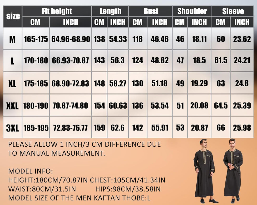 Kaftan Herren Lang Gebetskleidung für Männer Islamische Kleidung Herren Muslim Kleid Langarm Arabisc