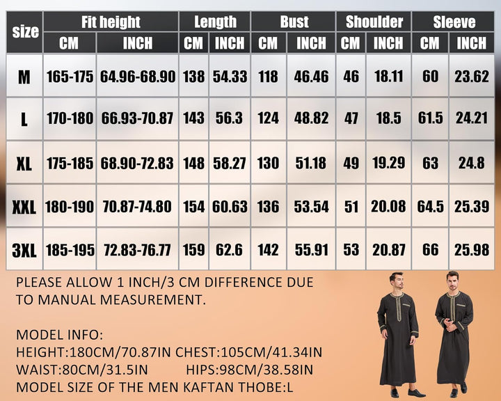 Kaftan Herren Lang Gebetskleidung für Männer Islamische Kleidung Herren Muslim Kleid Langarm Arabisc