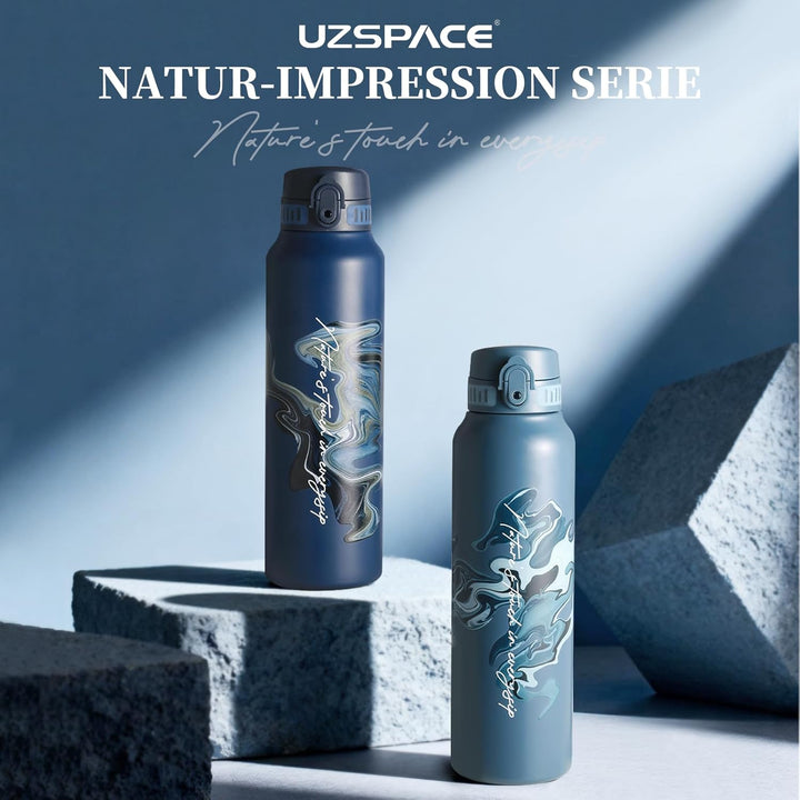 UZSPACE Edelstahl Trinkflasche 1l (970ml), Isolierte Thermosflasche mit 1-Klick-Öffnung, 100% Auslau