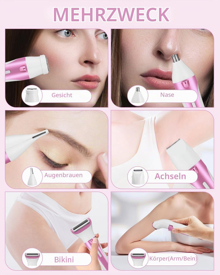 Rasierer Damen, 5-in-1 Epilierer Damen, Intimrasierer für Frauen, USB-Aufladung, Damenrasierer Elekt