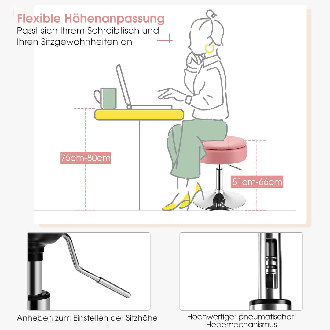 GOPLUS Schminkhocker drehbar, Ottomane mit Deckel, Drehhocker höhenverstellbar 51-56cm für Wohnzimme