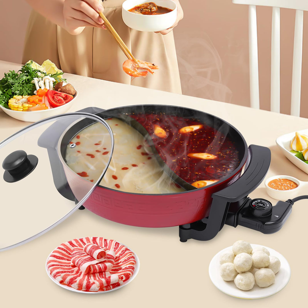 Hot Pot Elektrisch Hotpot Topf 6L Kochtopf, 1360W Yin Yang MultifunktionalePfanne Leicht zu reinigen