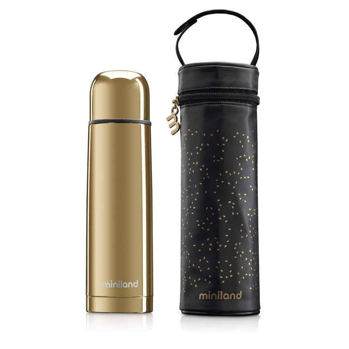 Miniland Isolierflasche 500ml Deluxe Gold mit Tragetasche, DELUXE THERMOS GOLD Gold