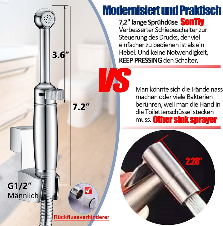 Bidet Handbrause Set SonTiy Toilette Bad Bidet Aufsatz Waschen Duschkopf mit Einstellbarem Druck &Ha