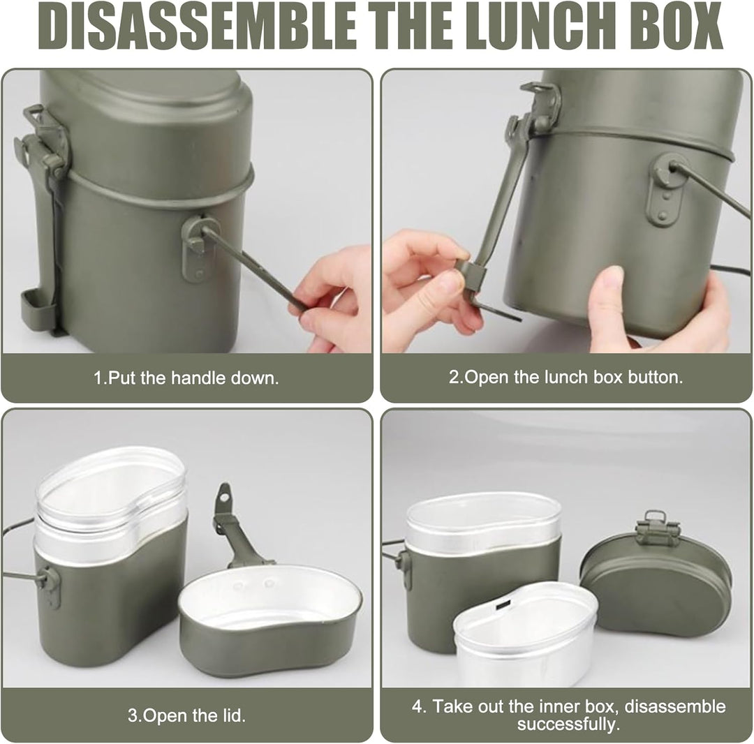 Bundeswehr Essgeschirr, Hitzebeständig Camping Kochgeschirr Outdoor mit Faltbarer Messer, Gabel und