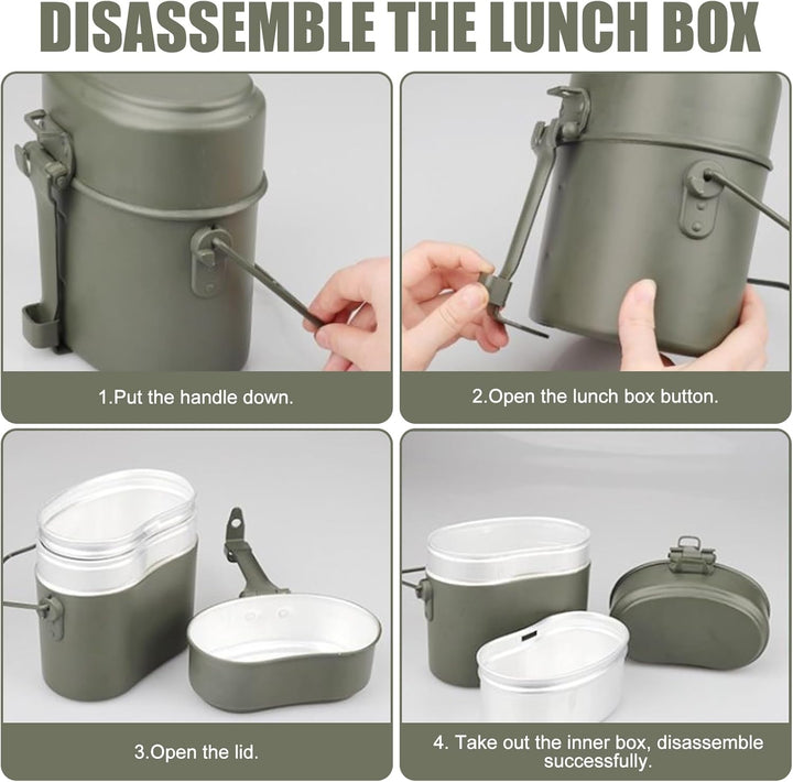 Bundeswehr Essgeschirr, Hitzebeständig Camping Kochgeschirr Outdoor mit Faltbarer Messer, Gabel und