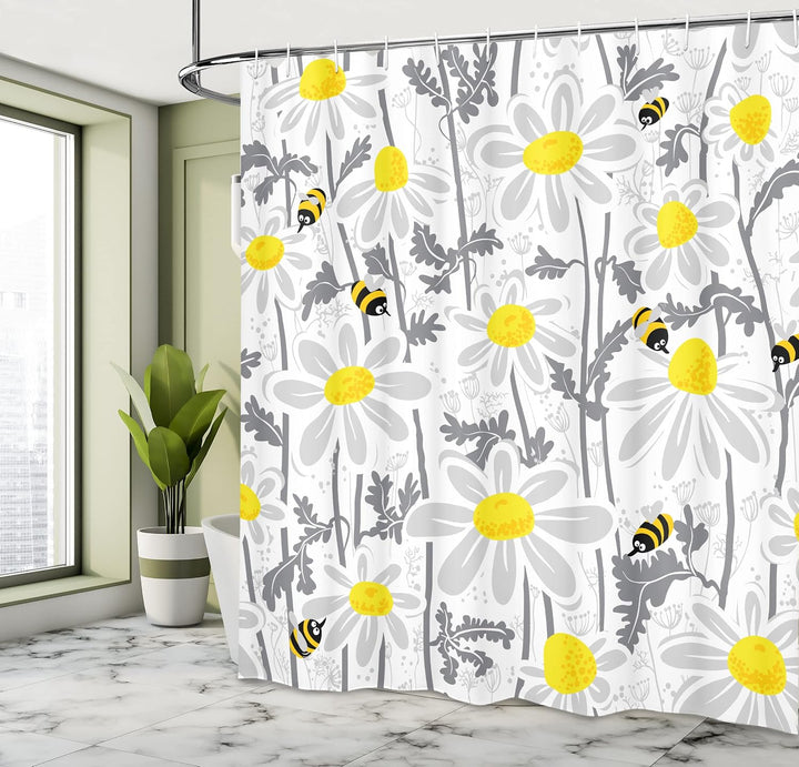 ABAKUHAUS Blumen Duschvorhang, Daisy Blatt Spring Time, Stoffliches Gewebe Badezimmerdekorationsset