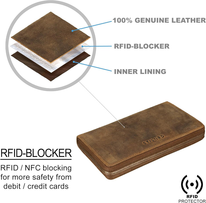 STILORD 'Emilia' Damen Portemonnaie RFID Schutz Elegante Klassische Geldbörse gross aus echtem Rinds