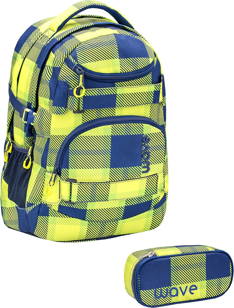 Wave Infinity Grün Schulrucksack Set 2 - teilig mit Laptopfach Tabletfach / 43 x 31 x 22 cm / 30 Lit