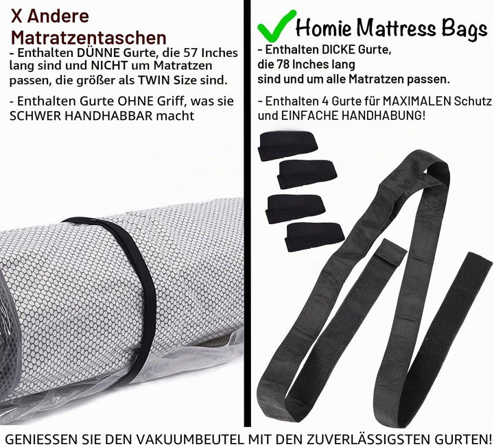 Homie Matratzen-Vakuumbeutel, verschliessbarer Beutel für Memory-Foam- oder Federkernmatratzen, Komp