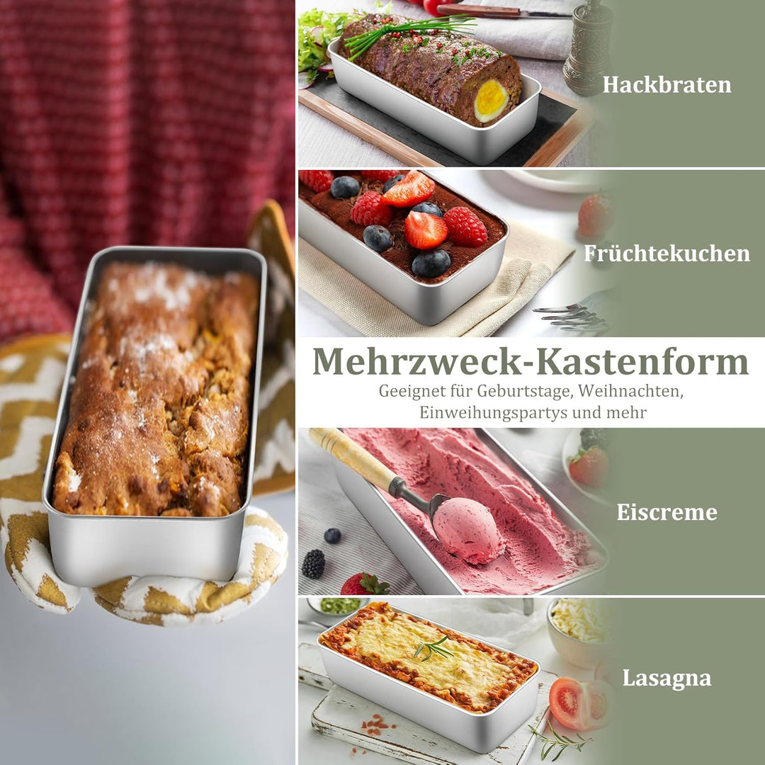 Onader Brotbackform 2er Set, 31cm Edelstahl Gross Kastenform Brotform, 7,5cm Tiefe Rechteckig Backfo