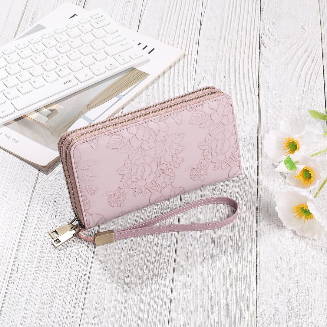 GAEKEAO Damen Geldbörse Gross aus Veganem Leder Mit Doppel Reissverschluss, RFID Schutz Clutch Geldb
