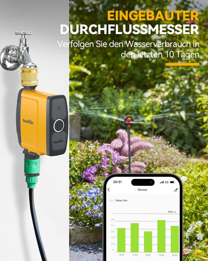 RAINPOINT Bewässerungscomputer WLAN 2,4 GHz mit Messingeinlass, Automatische Garten Bewässerungsuhr