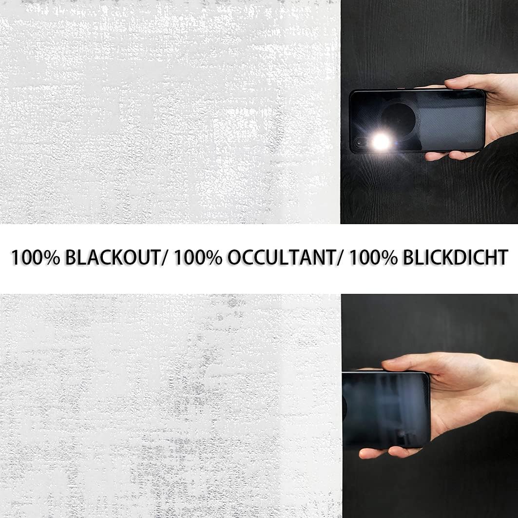 always4u Gardinen mit Muster Silber Blickdicht 100%, Samt Vorhang Wohnzimmer, Vorhang Verdunkelung K