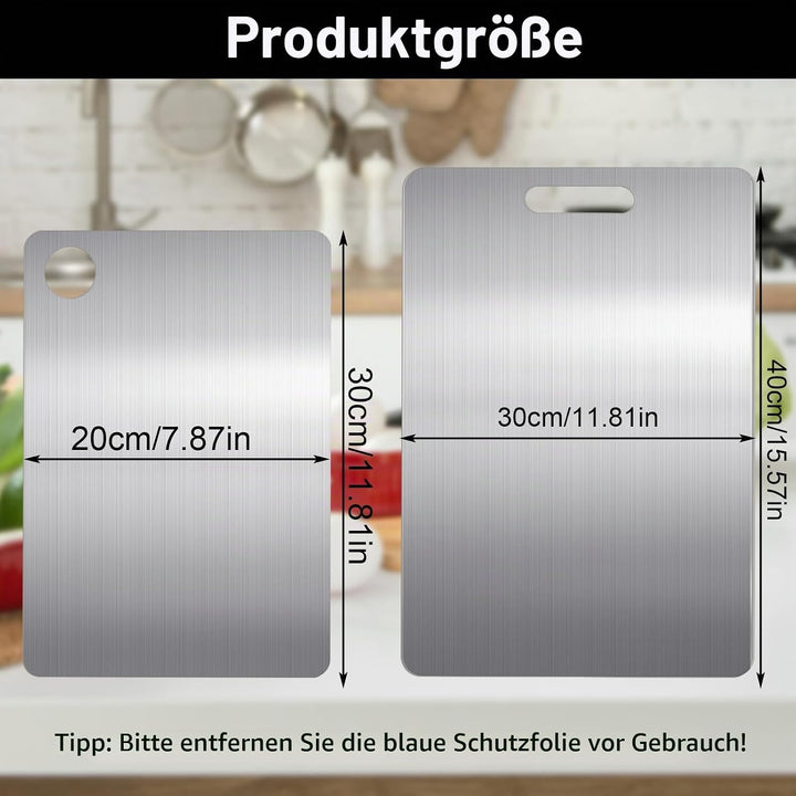 Titan Schneidebrett, 2 Pcs Schneidebrett Edelstahl, Titan Chopping Board, Schneidebrett Metall, Dopp
