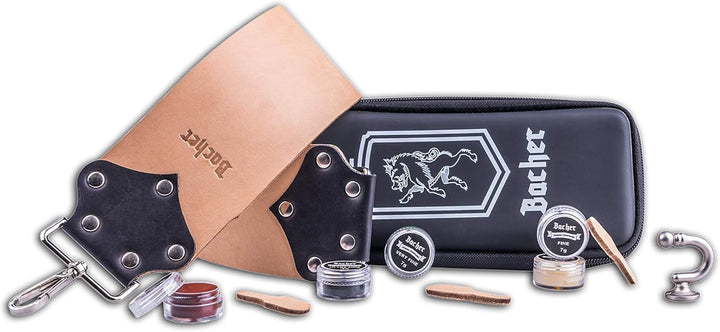 Bacher Premium Leder Streichriemen Breit zum Schärfen von Rasiermesser Set mit Polierpaste für Abzie