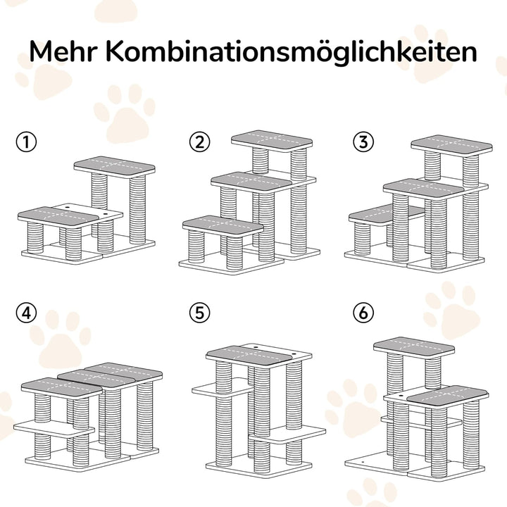 FUKUMARU Hundetreppe, 3 Stufen Haustiertreppe, Katzentreppe aus Kiefernholz und Jute，18-51cm einstel