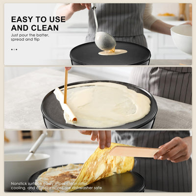 Yabano Crêpes maker, Ø 30 cm Retro Pancake Maker mit Wender und Teigverteiler