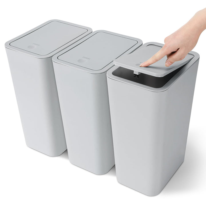 JOTOM 3er Set Mini Mülleimer Badezimmer mit Pop-Up Deckel, 10L moderner Abfalleimer Papierkorb Trash