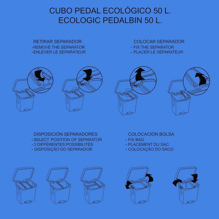 Denox Ecosystem Abfalleimer, 50 l Zentimeter Azul y gris claro Blau, Blau