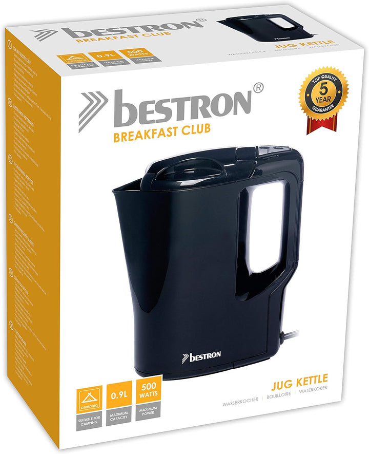 Bestron AWK810 Handlicher Reise-Wasserkocher mit Kochstopp-Automatik, 0,9 Liter, 500 Watt, Schwarz 0