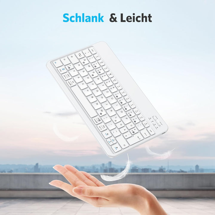 Emetok Deutsche Bluetooth Tastatur für iPad Air/Pro/Mini/10.9/10.2/9.7/iPhone/Android, Vergrösserte