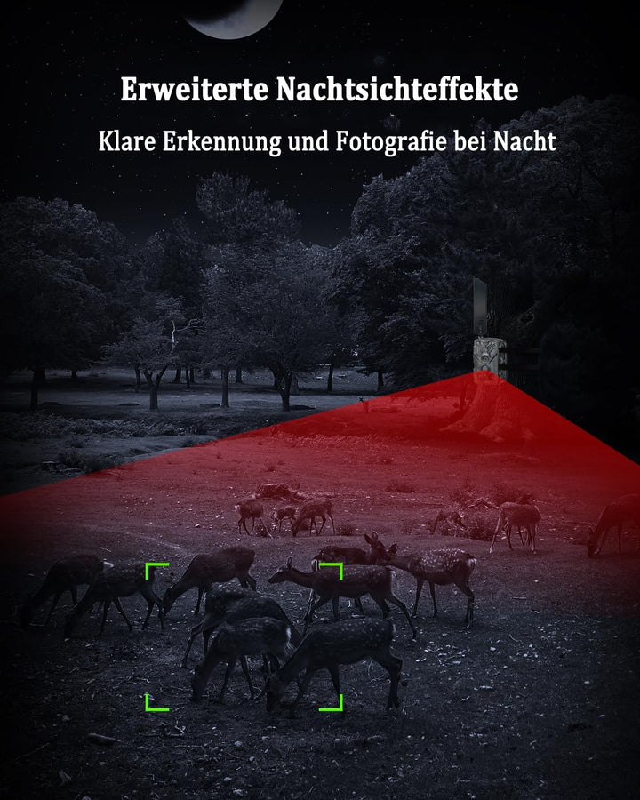 RecorCam Wildkamera 4G APP, 120 MP 4K, Wildtierkamera mit SIM-Karte, Telefon-Sende-Foto, Nachtsichtk