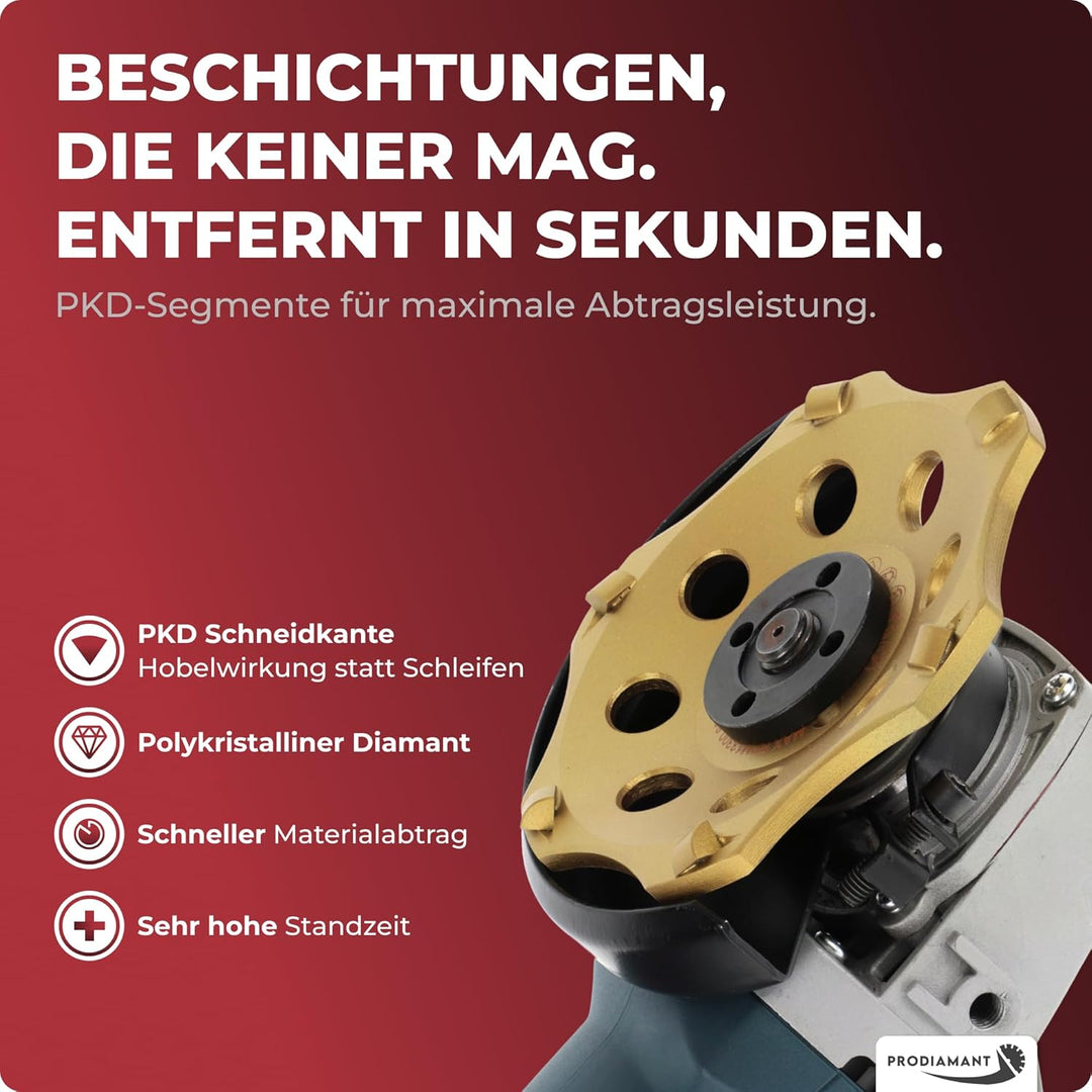 PRODIAMANT PKD Diamantschleiftopf 125mm für Winkelschleifer - 6 Segmente für Beton, Estrich & robust
