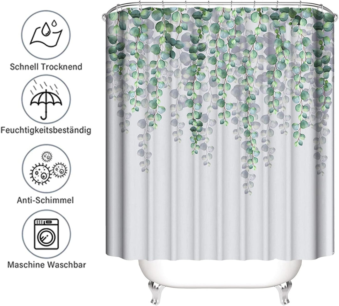 Lieson Duschvorhang Wasserdicht Antischimmel, Polyester Duschvorhang Grüne Blätter Textil Badewannen