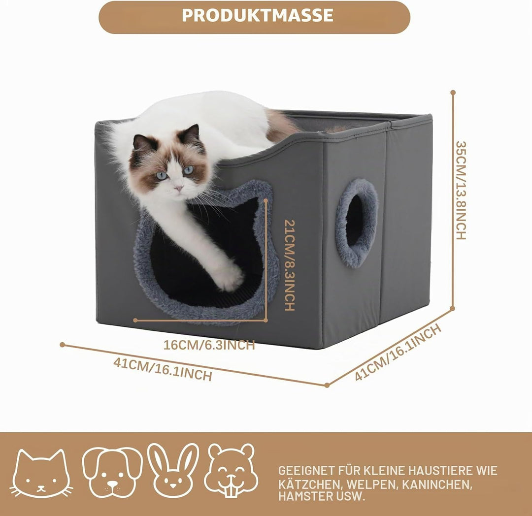Katzenhaus, Doppellagiges Faltbares Katzenhaus mit Kratzbaum für Katzen, Kratzfestes Material, Wasch