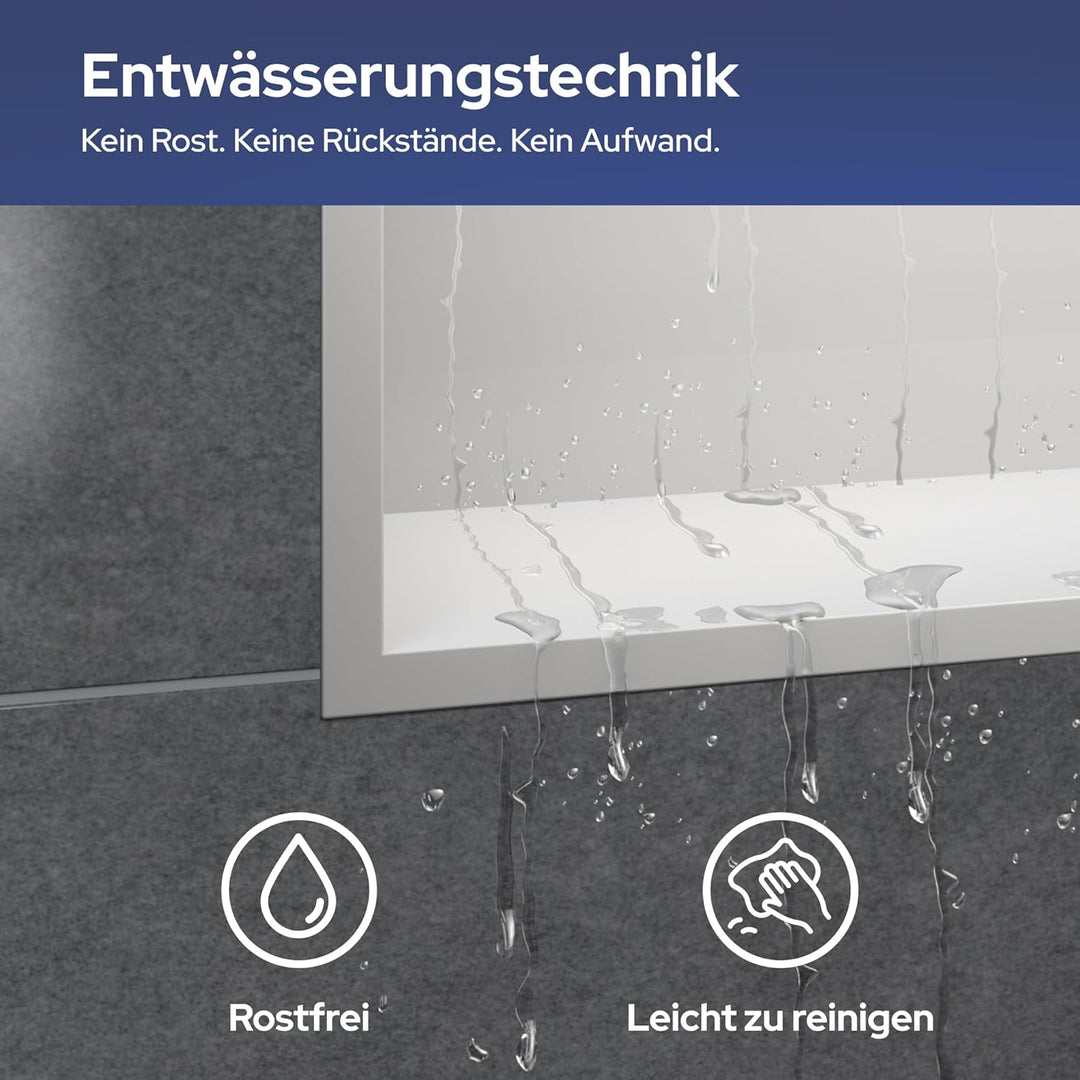 VILSTEIN Wandnische Dusche 30x90 cm [ROSTFREI] - Randlose Nische - Wandnische Weiss - Einbauregal fü