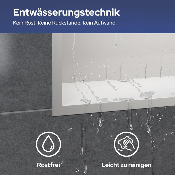 VILSTEIN Wandnische Dusche 30x90 cm [ROSTFREI] - Randlose Nische - Wandnische Weiss - Einbauregal fü