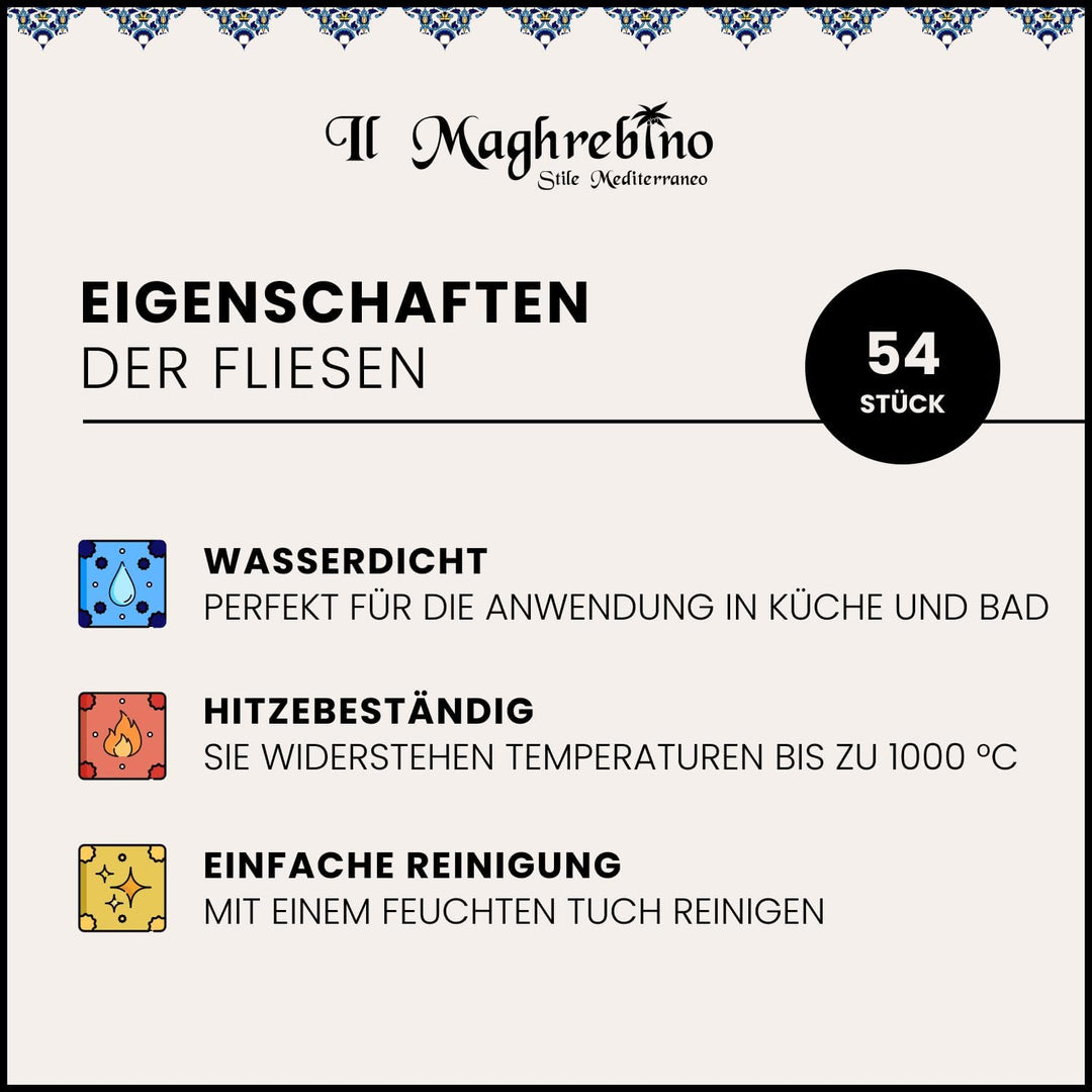 54 Premium Selection-Fliesen aus glasierter Keramik – Blue Marine – 10 x 10 cm, Dicke 0,6 cm – Tunes