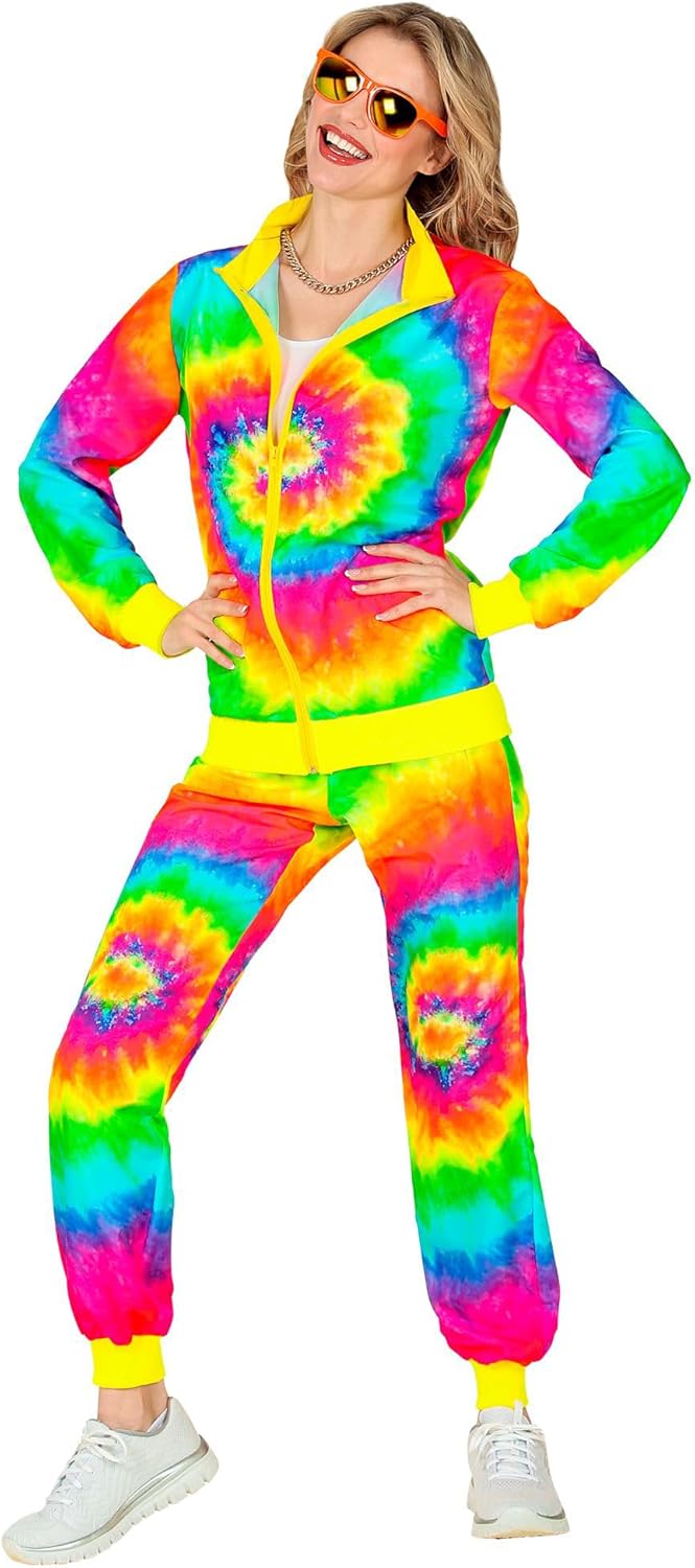 W WIDMANN MILANO Party Fashion - Kostüm Trainingsanzug, Regenbogen Muster, 80er Jahre Outfit, Joggin