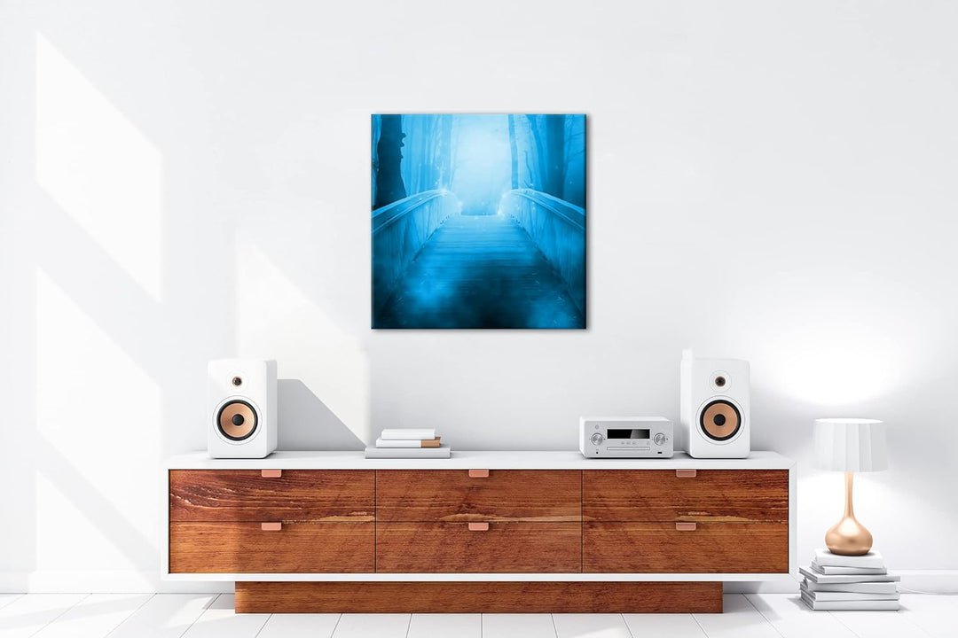 deyoli vernebelte Brücke ins Licht Format: 60x60 Effekt: Monocrome Blau als Leinwandbild, Motiv fert