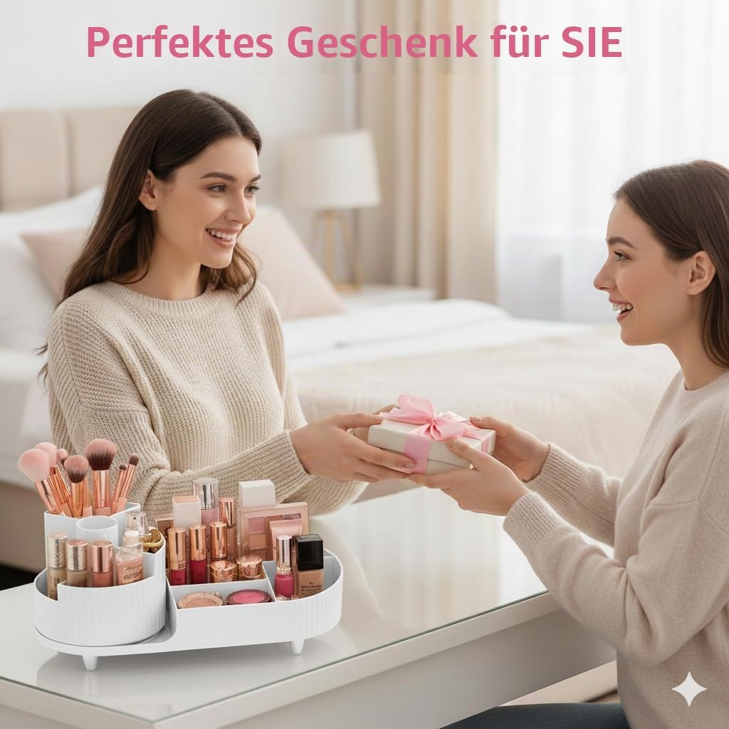 Make up Organizer 360° Drehbar, Grosser Bad Kosmetik Organizer mit Aufbewahrungsbox für Schminktisch