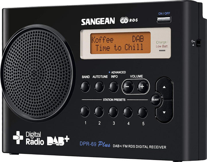 Sangean DPR-69+ tragbares DAB+ Digitalradio (UKW-Tuner, Batterie-/Netzbetrieb) schwarz