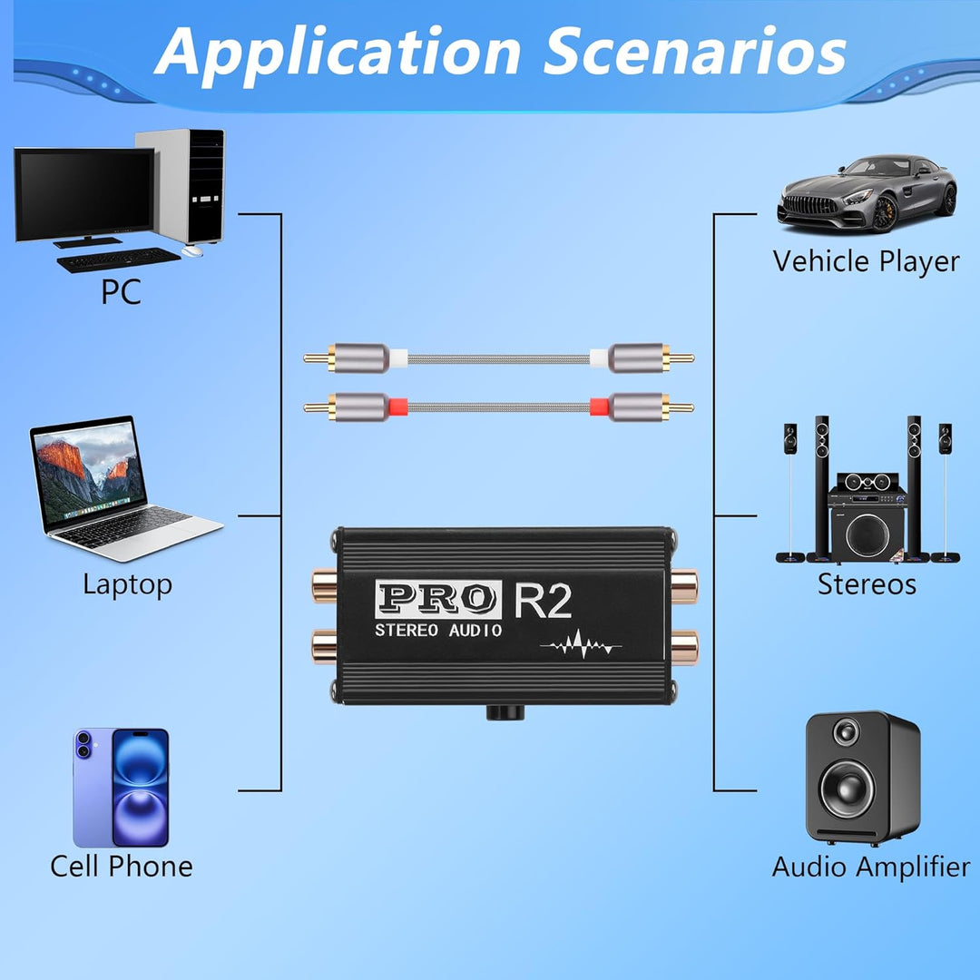 CERRXIAN RCA Ground Loop Noise Isolator, Hum Eliminator, RCA 2 Kanal Passive Isolation Transformer,