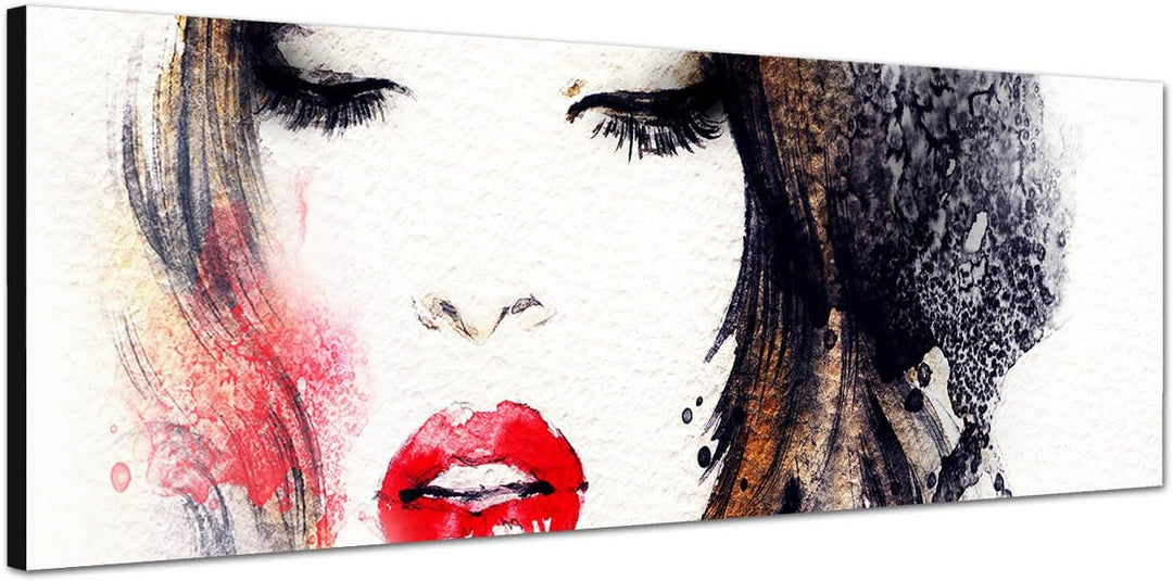 Paul Sinus Art Panoramabild auf Leinwand und Keilrahmen 150x50cm Handmalerei Mädchen Frau Gesicht
