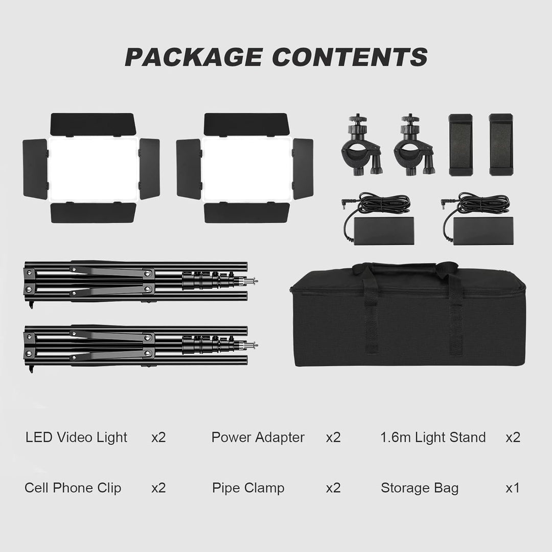 Soonpho 2-Pack LED VideoLicht Set Panel Videoleuchte Barn Door 2800–6500K Dimmbare 20W Licht Fotogra