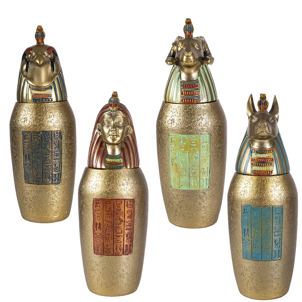 Lachineuse - 4 Ägyptische Canope-Vasen – Dekorative Vasen 21 cm – Dekorationsgegenstände Ägypten Ant