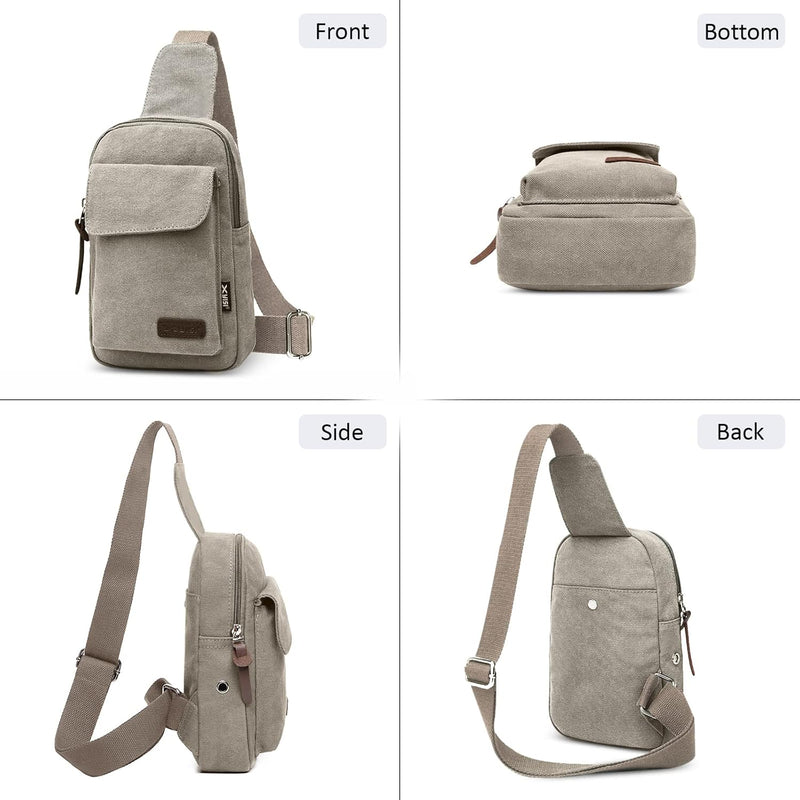 VARLIVOO Retro Sling Bag Damen Herren Canvas Brusttasche Umhängetasche Leichte Schultertasche Klein