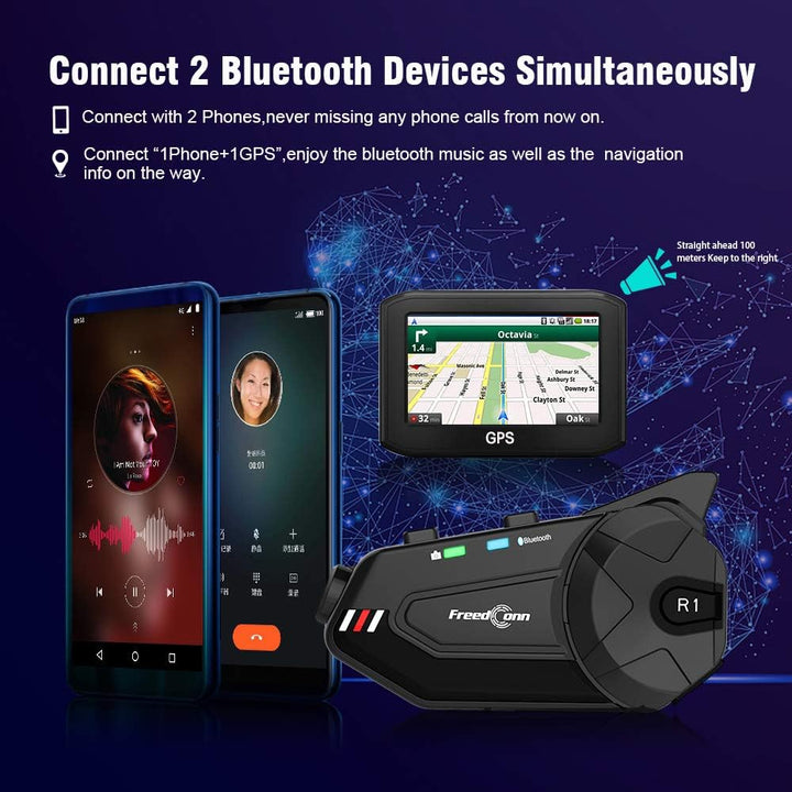 Motorrad-Bluetooth-Headset mit Kamera, R1plus Helmsprechanlage, 6-Wege, 1000 m, wasserdicht, drahtlo