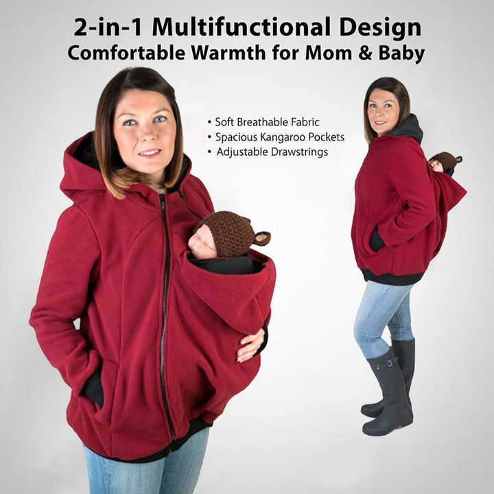 Umstands-Hoodie, Abnehmbarer 3-in-1-Kapuzenpullover mit Kängurutasche, weiche, warme Baby-Tragejacke