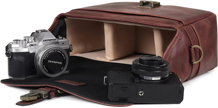 MegaGear MG1332 Torres Kameratasche - Kuriertasche aus echtem Leder für Spiegellose, Sofortbild- und
