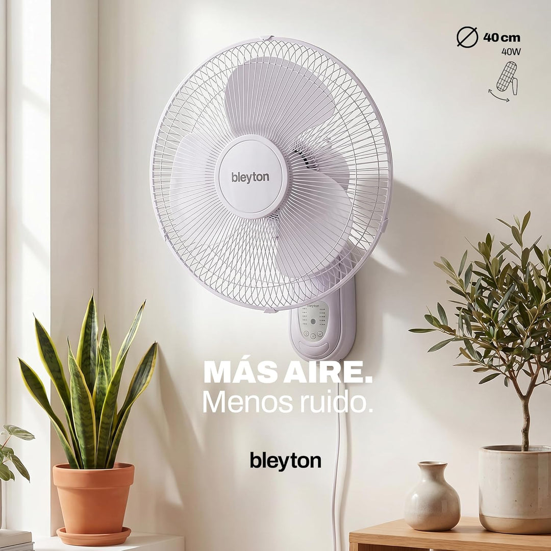 BLEYTON Shadow Wandventilator, leise, mit Fernbedienung, Weiss, 40 W, 3 Geschwindigkeitsstufen, Time