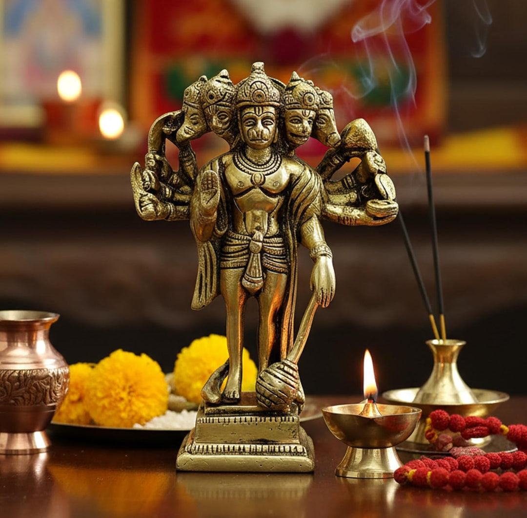 eSplanade Brass Panchmukhi Hanuman Anjaneya Pavan Putra Bajrangbali Idol Murti Moorti Statue (6.5 In