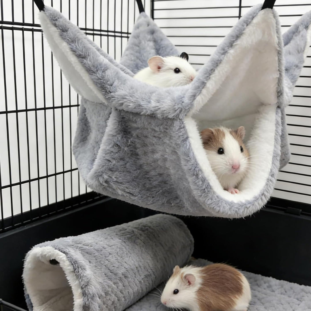 2 Stück Meerschweinchen Hängematte Set, Doppelschicht Hängende Kleintierbetten aus Weichem Flanell K