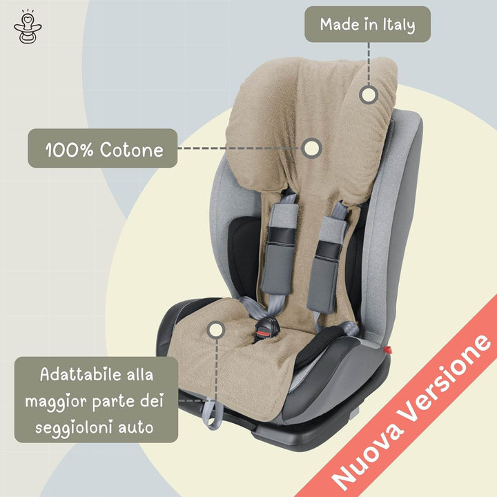 baby idea Autositzbezug 9/36 und 15/36 kg aus 100% doppeltem Baumwollschwamm, Farbe Beige Beige, Bei